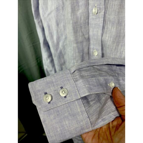 Black Brown‎ 1826 Shirt Mens Large 100% Linen Periwinkle ButtonUp Lightweight - Picture 2 of 10